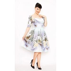 Bernie Dexter Jubilee Winter Wonderland Snow Cabin Christmas Dress Small